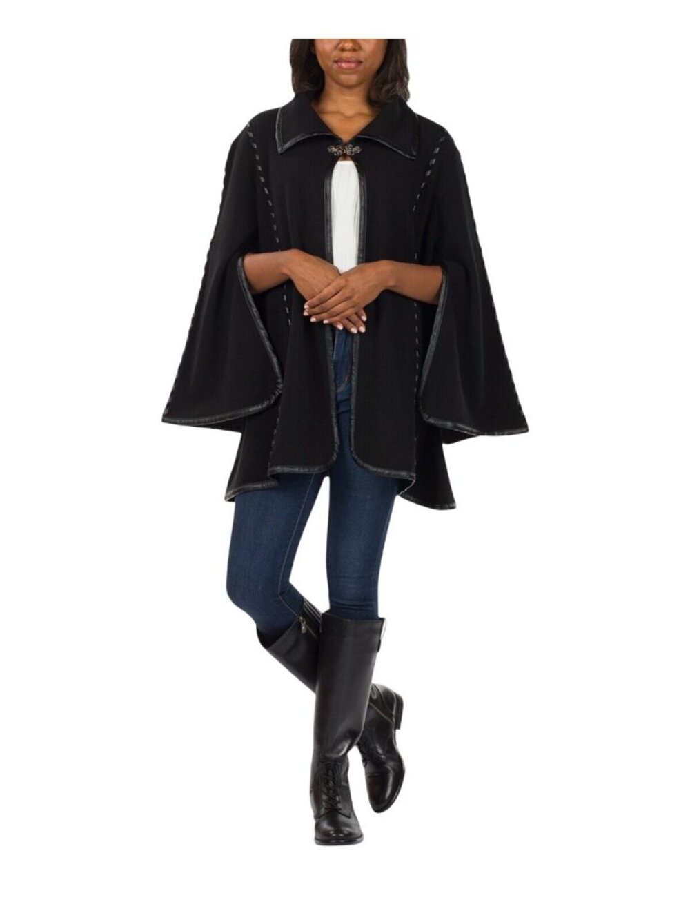 NWT Patricia Nash Open-Sleeve Cape with Filigree Clasp KN11504 Black